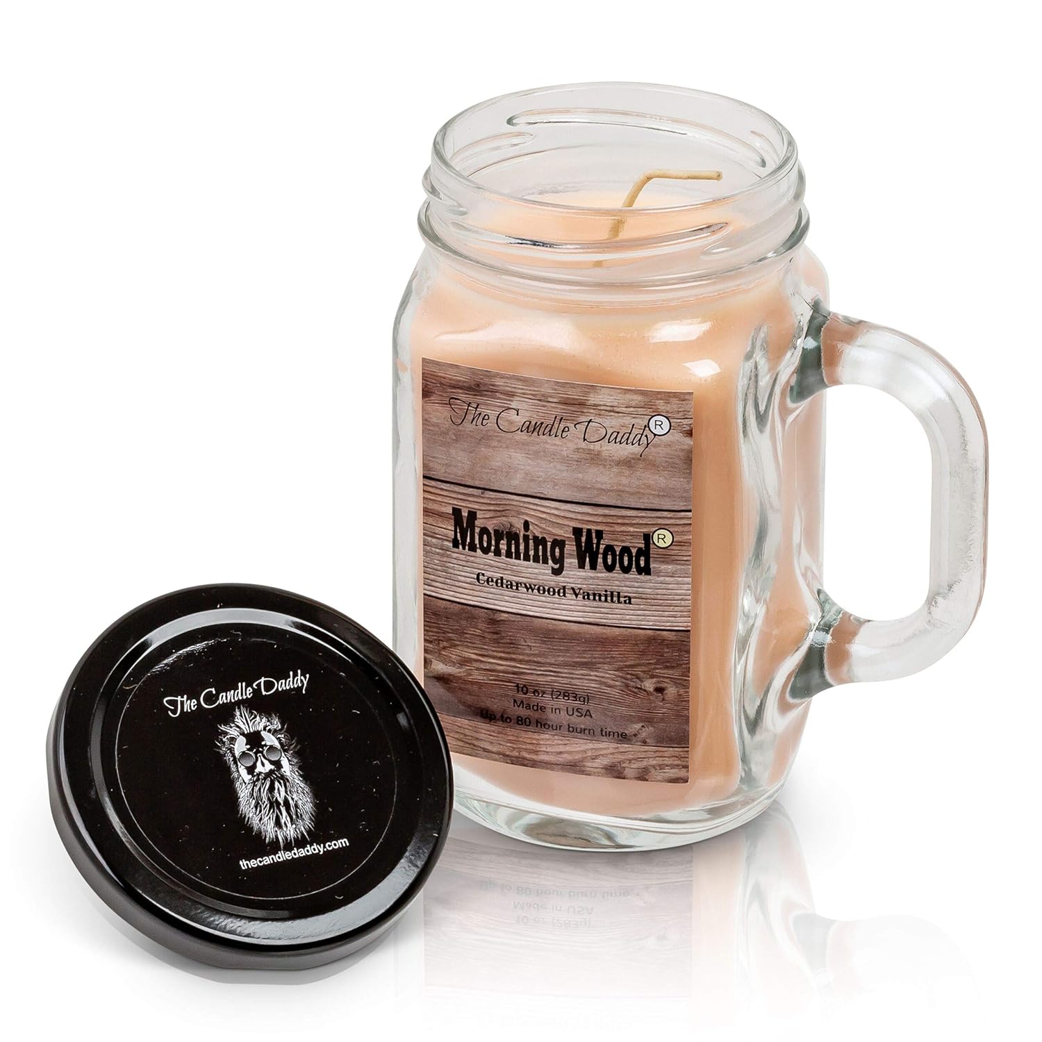 Morning Wood Cedarwood Vanilla Candle - Funny Candle Makes Great Gift For Him - Vanilla Scented Mason Jar Gag Candle - 10 Oz, 80 Hour Burn Time, Poured In Small Batches In Usa
