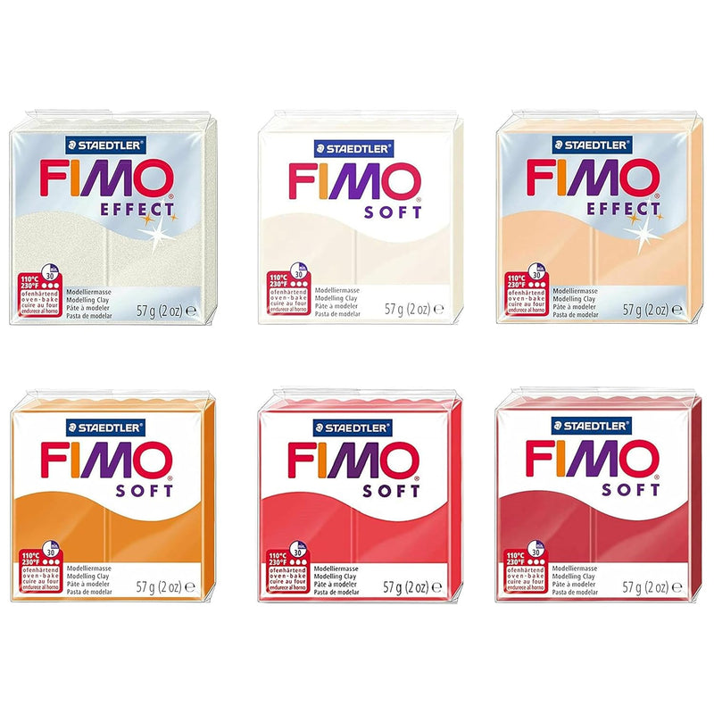 Fimo Soft & Effect Polymer Oven Modelling Clay - 57G - Set Of 6 Colours - Mell