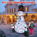 8Ft Christmas Inflatable Snowman Outdoor Decorations, Christmas Blow Up Snowman With Two Penguins Decoration, Built-In C