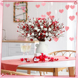 8 Pack Valentine'S Day Artificial Glitter Berry Flower Stems Heart Shaped Berry Picks 16 Inch Stems Valentine'S Day Gifts Flower For Party Wedding Decor(Red, White)