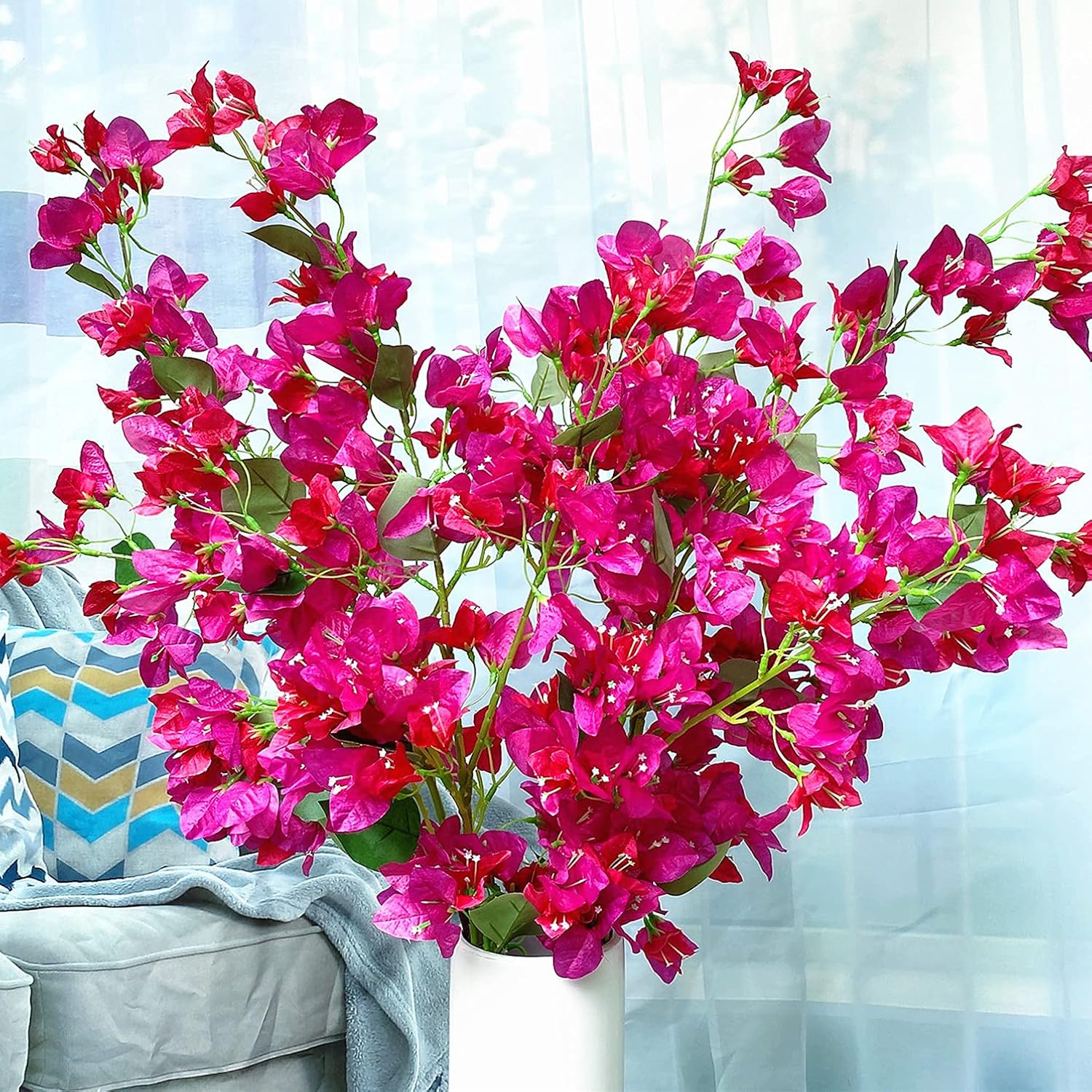 Artificial Flowers Silk Bougainvillea Branches Faux Artificial Bougainvillea Floral Stems Long Plant Branches 45" For Wedding Centerpieces, Table Runner, Home Decoration (Fushia Mixed - Pack Of 4Pcs)
