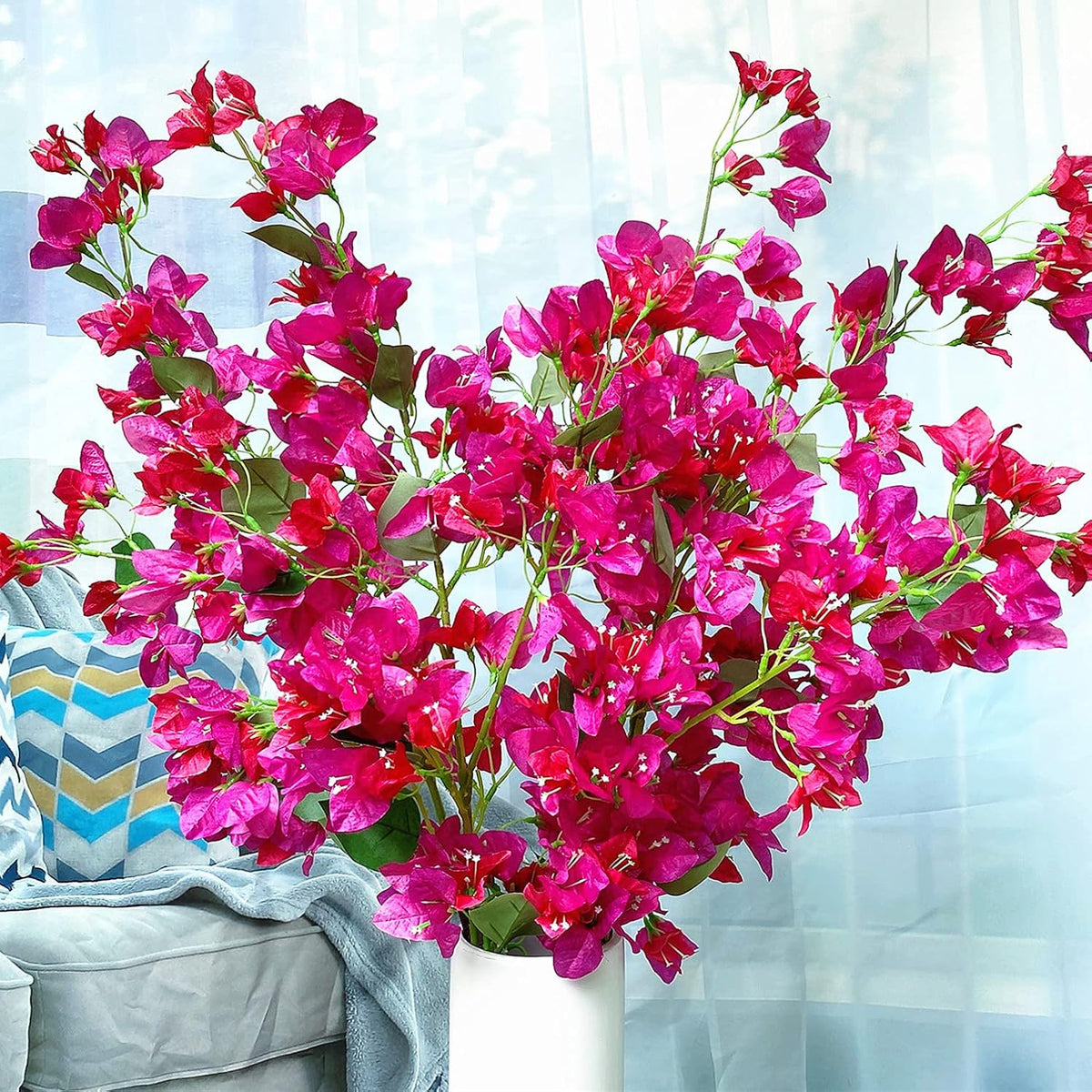 Artificial Flowers Silk Bougainvillea Branches Faux Artificial Bougainvillea Floral Stems Long Plant Branches 45" For Wedding Centerpieces, Table Runner, Home Decoration (Fushia Mixed - Pack Of 4Pcs)