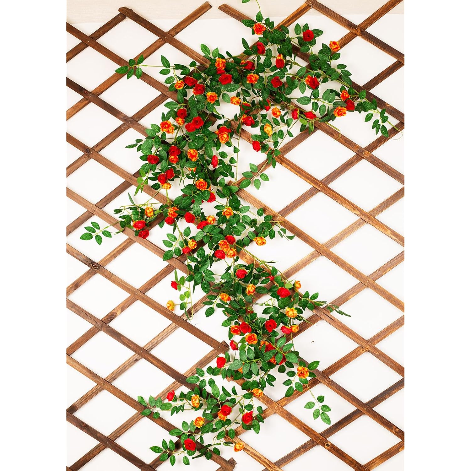6Ft Bendable Rose Vine With Butterflies, Wildflower Garland Hanging Floral Garland For Wall Decor Trellis Fence Home Room Decoration (Orange, 2Pcs)