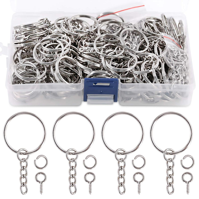 450Pcs 1 Inch 25Mm Sliver Flat Key Chain Rings Kit, Including 150Pcs Split Key