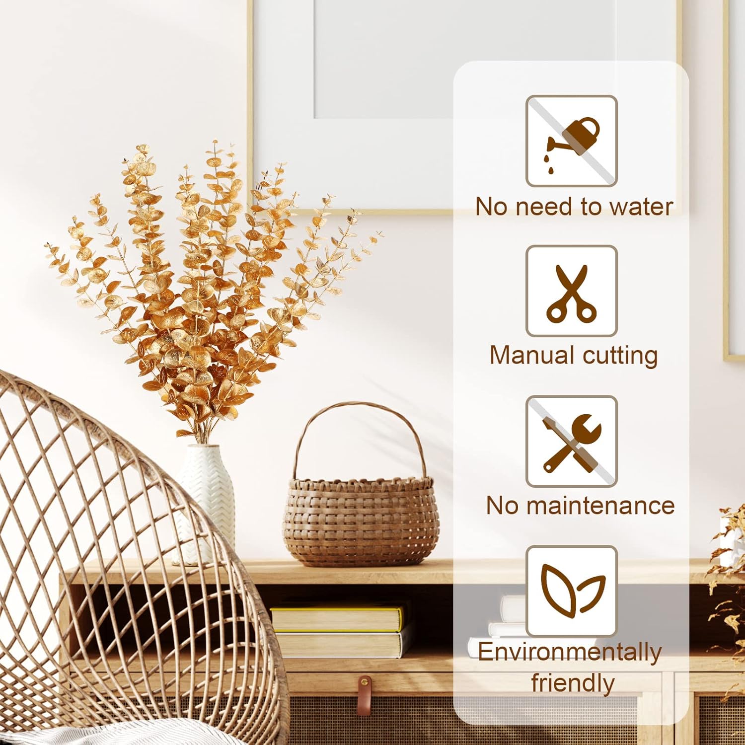 12 Pieces Gold Eucalyptus Stem 16 Inch Artificial Eucalyptus Spray Fake Leave Decor Fall Faux Floral Arrangement Faux Flower For Wedding Party Bouquet Home Farmhouse Vase Diy Craft