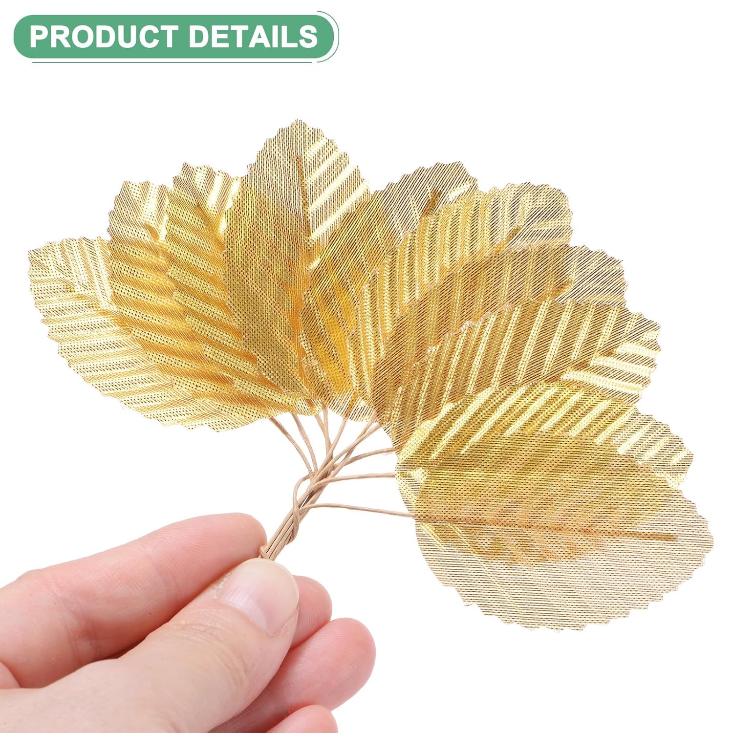 20-Pack Artificial Silk Leaf, Faux Wire Single Leaves, Fake Flower Leaf With Stem For Diy Bouquet/Wreaths/Wedding/Garland/Party Decorations, Fake Rose Craft Leaves [Gold]