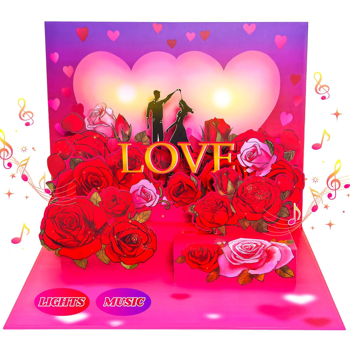 Happy Anniversary Cards With Music & Lights, Romantic 3D Pop Up Love Letter, Heart Shape & Rose Wedding Valentine Anniversary Cards For Couple Husband Wife Him Her, I Love You Greeting Card