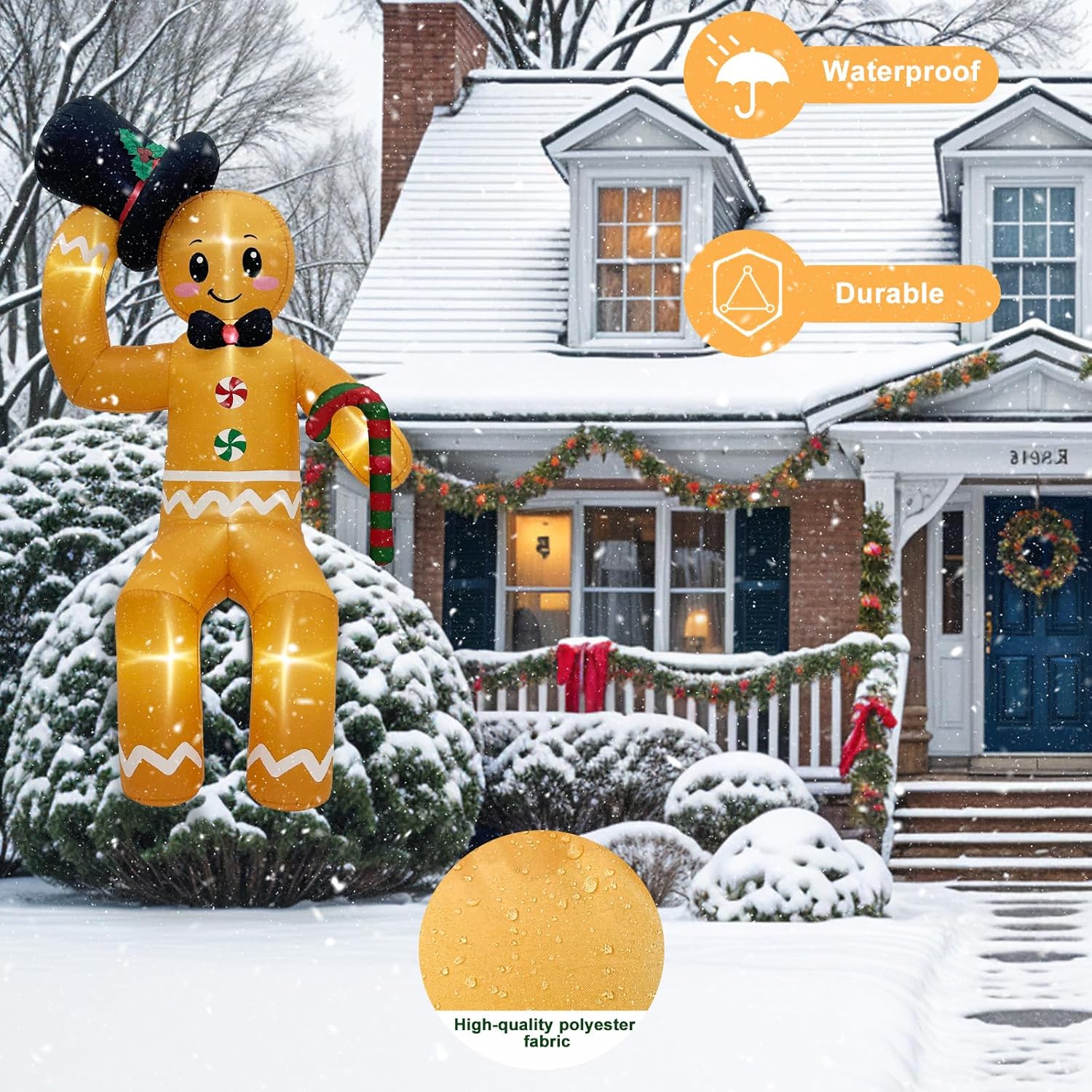 10 Ft Christmas Inflatable Outdoor Decoration, Sitting Gingerbread Inflatable Christmas Blow Up Yard Decorations With Le