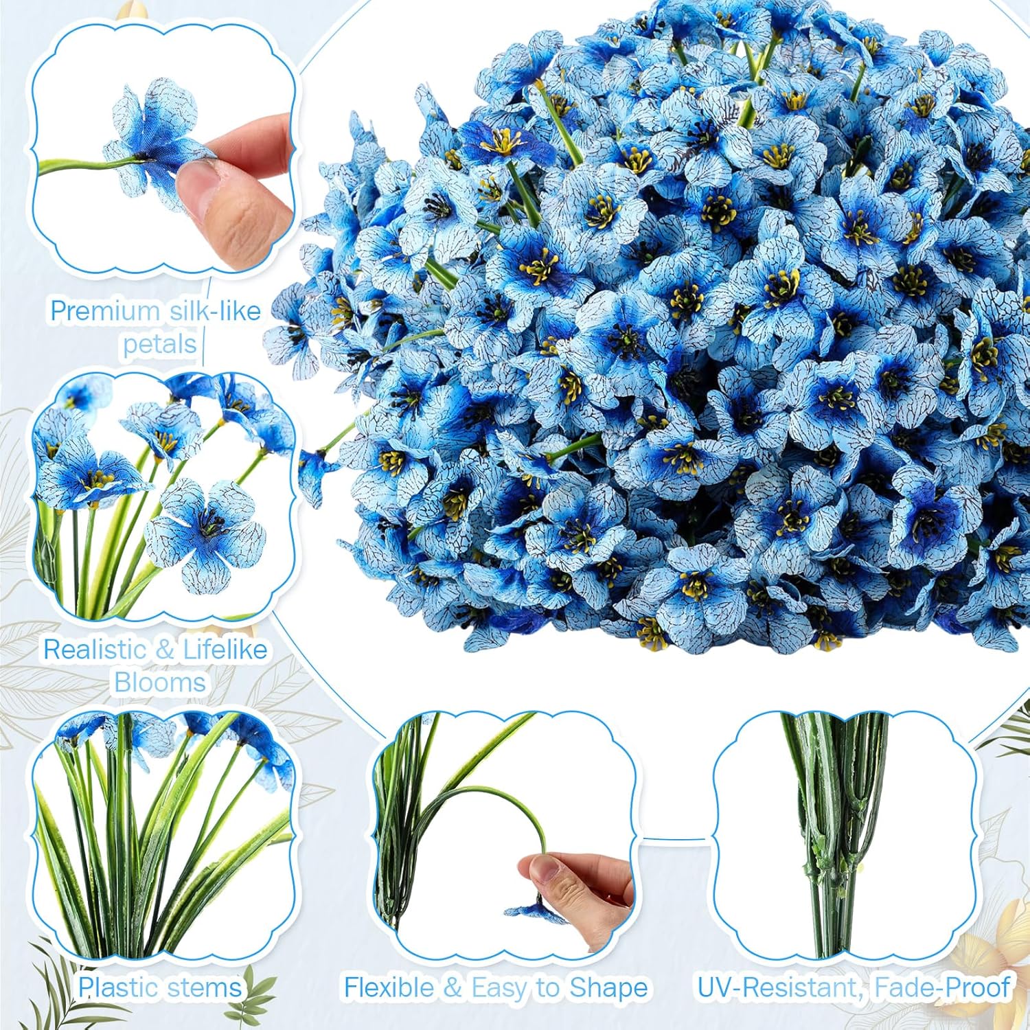 100 Bundles Violet Artificial Flowers, Uv Resistant Faux Silk Flowers Outdoor, Fake Violet Bulk For Front Porch Hanging Garden Courtyard Farmhouse Home (Gradient Blue)