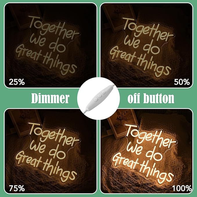 Together We Do Great Things Neon Sign USB Dimmable LED Inspirational Wall Light for Classroom Office Decor