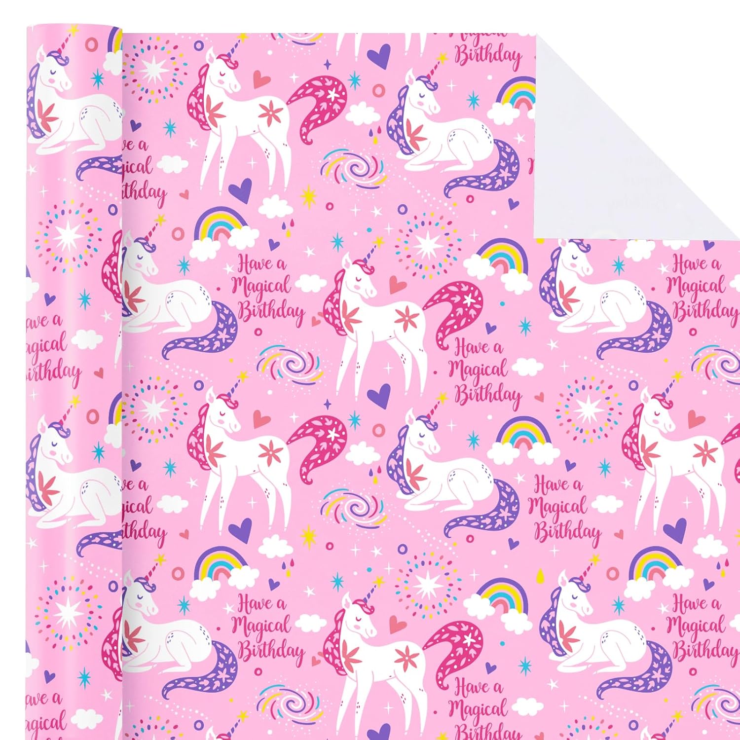 Pink Unicorn Birthday Wrapping Paper Roll - Mini Roll - 17 Inch X 9.8 Feet - Have A Magical Birthday Perfect For Girls, Baby Shower, Party, Holiday