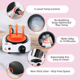 Deluxe Soap Making Kit With Exclusive Stamp & Removable Melter–40+Pcs Diy Supplies For Adults, Easy-Clean Pot, Shea Butter & Clear Bases, Essential Oils, Molds, Dyes. Full Set For Beginners