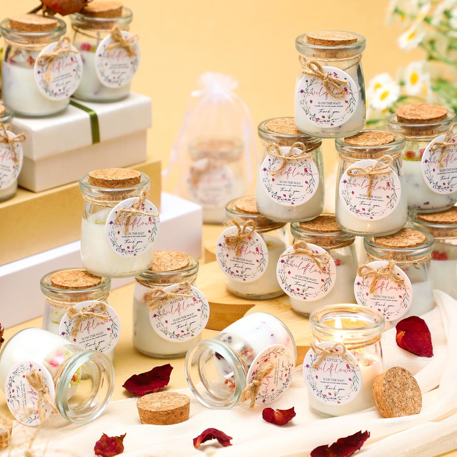20 Pcs Wildflowers Baby Shower Favors Party Candle Lavender Scented Glass Mason Jar Wax Candle Bulk For Guests Girl Boy Gender Reveal Party Gifts(Colorful)