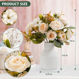 Small 10" Fake Fake Flowers In Vase Silk Roses Artificial Flowers In Ceramic Vase,Faux Flower Plant Arrangement For Home Office Farmhouse Bathroom Dining Table Centerpiece Decorations (White)