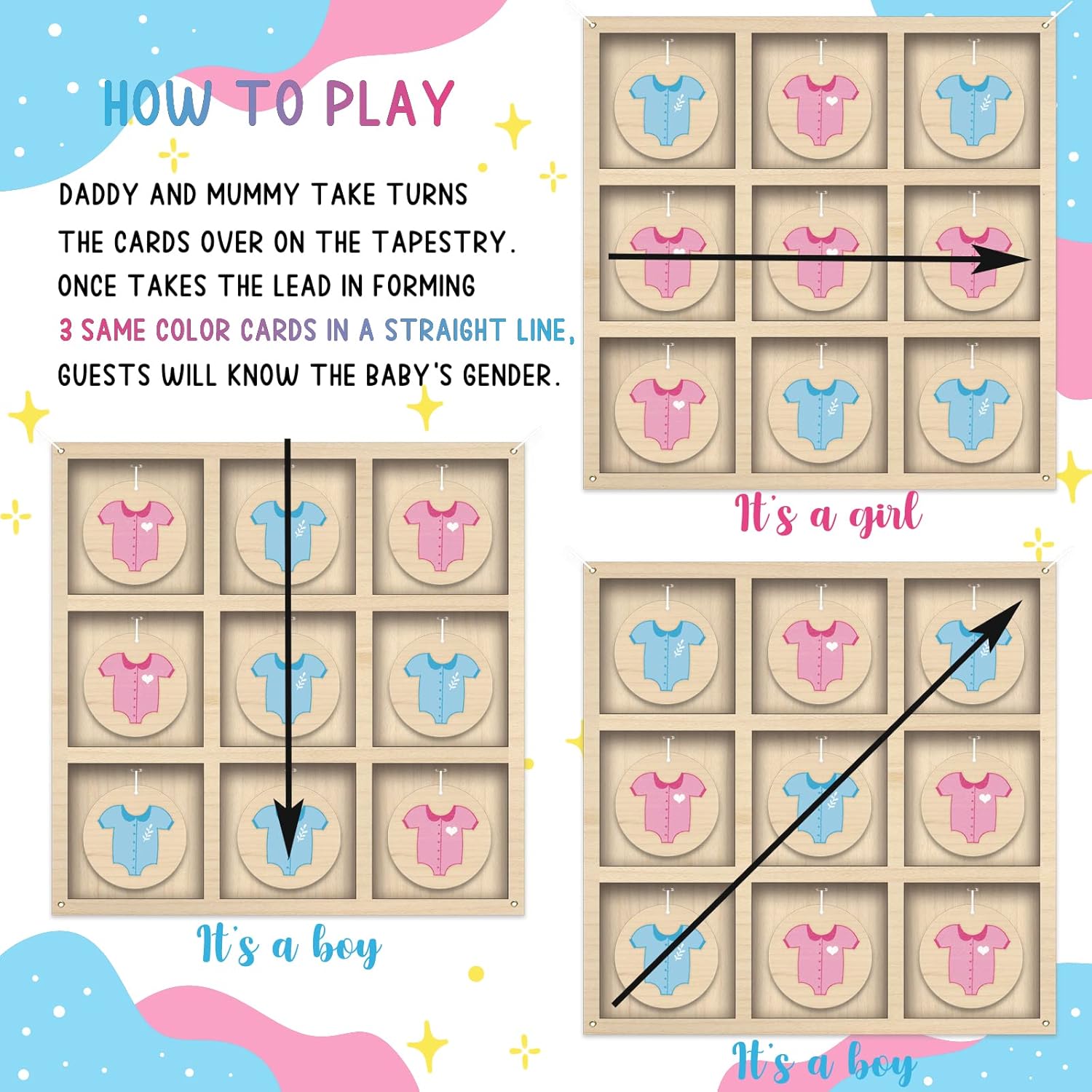Gender Reveal Tic Tac Toe Board Game, Gender Reveal Games Tic-Tac-Toe For He Or She, Baby Gender Reveal Ideas Party Supplies, Boy Girl Sign, Baby Shower Gender Reveal Decoration Kit