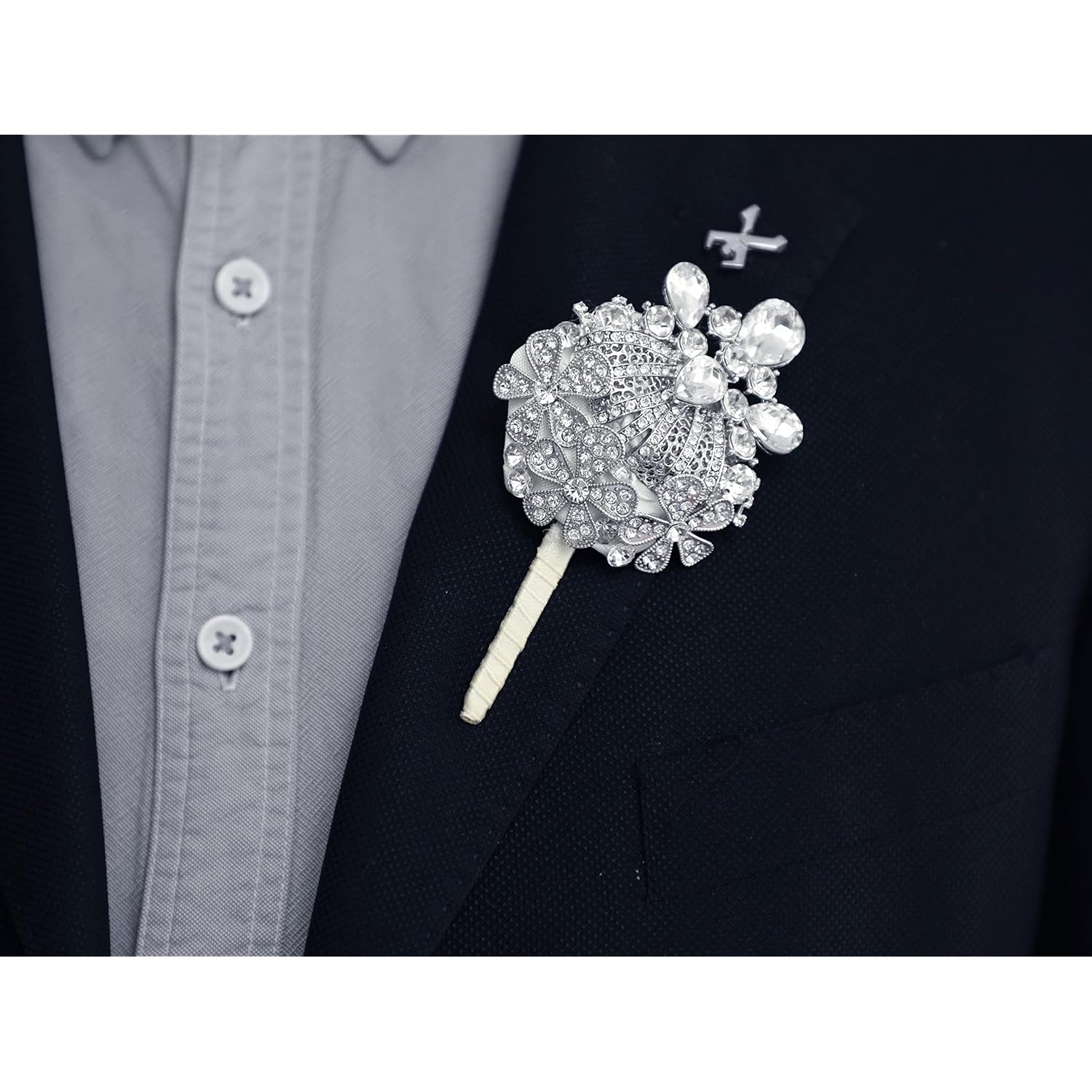 Corsage Wrist And Boutonniere Set 2 Luxury Artificial Rhinestones Handmade For Wedding Party Ceremony Anniversary Prom Perfect For Groom'S Boutonniere And Bride'S Wrist Flowers (Silvery)