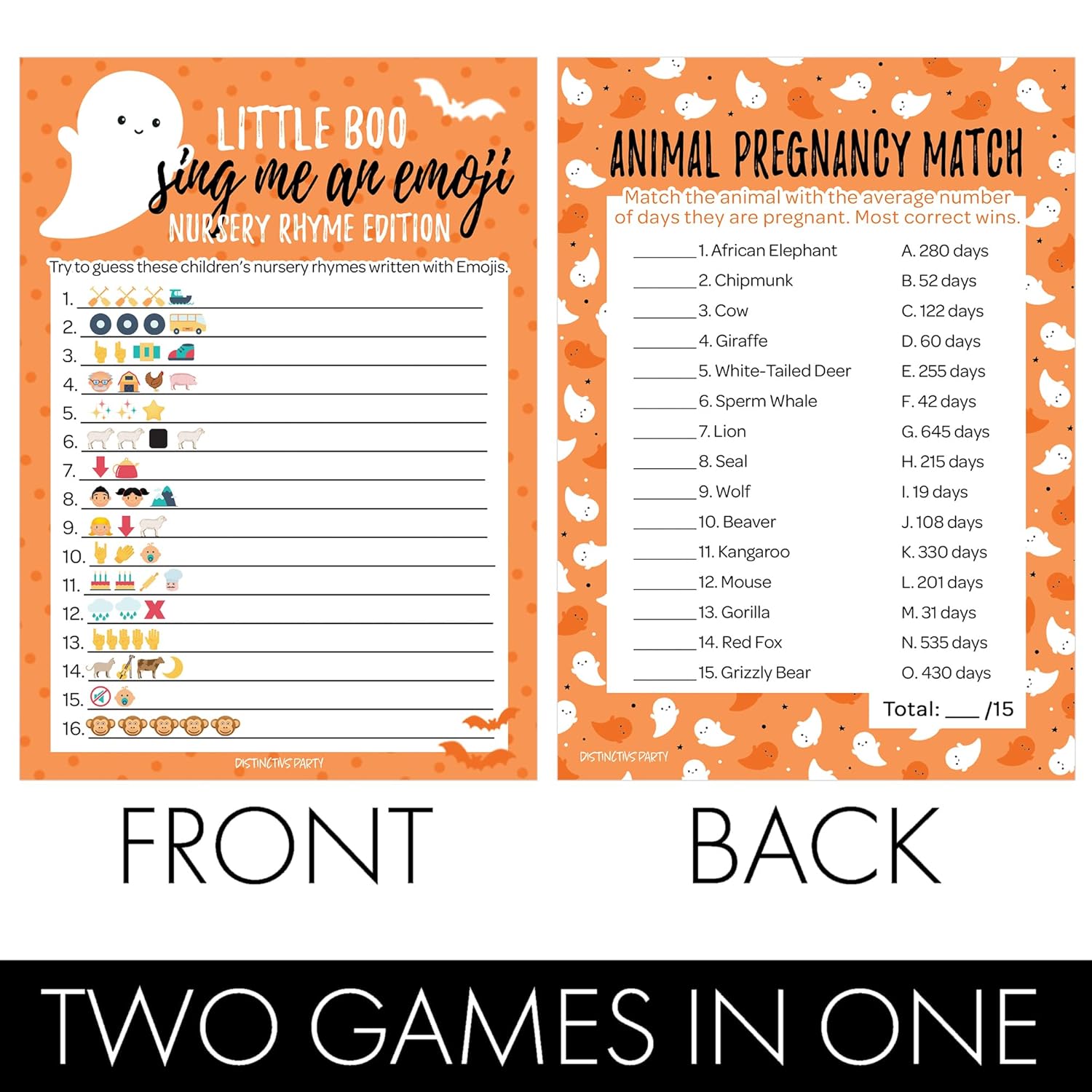 Orange Little Boo Is Almost Due Halloween Baby Shower Games - Animal Pregnancy And Emoji Picture 2 Activity Game Bundle - Set Of 20 Player Cards, Halloween Gender Reveal