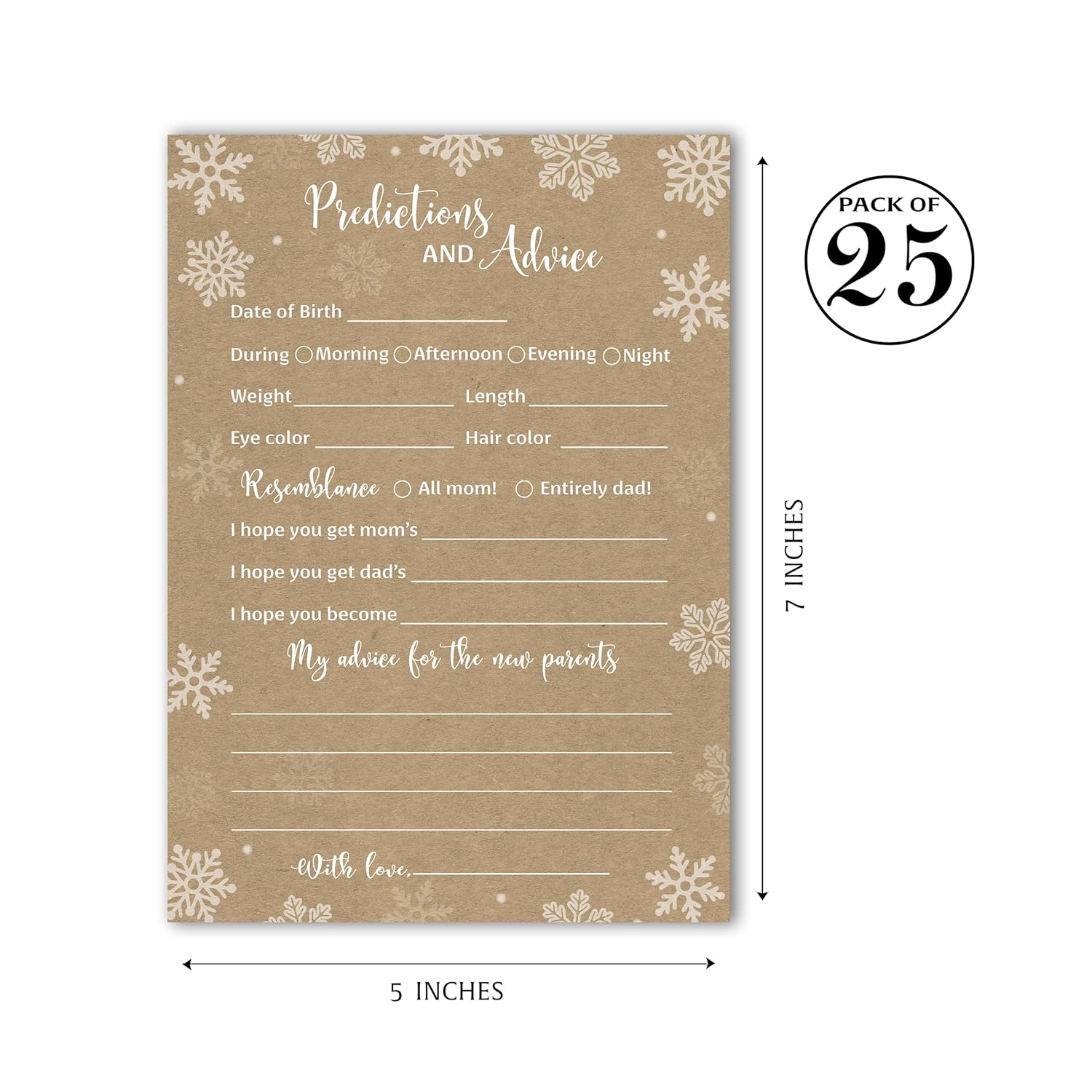 Snowflakes Prediction And Advice Cards - Pack Of 25 - Winter Wonderland Gender Reveal Baby Shower Game Wishes For Mommy & Daddy Message Baby It’S Cold Outside Activity Keepsake Frost Holiday G782-Pdav