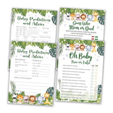 Safari Animals Baby Shower Games Card Set, Includes Babyshower Feud, True Or False, Baby Predictions And Advice, Find Who Mom Or Dad, Babies Shower Gender Reveal Decoration Favors, Set Of 50 -02