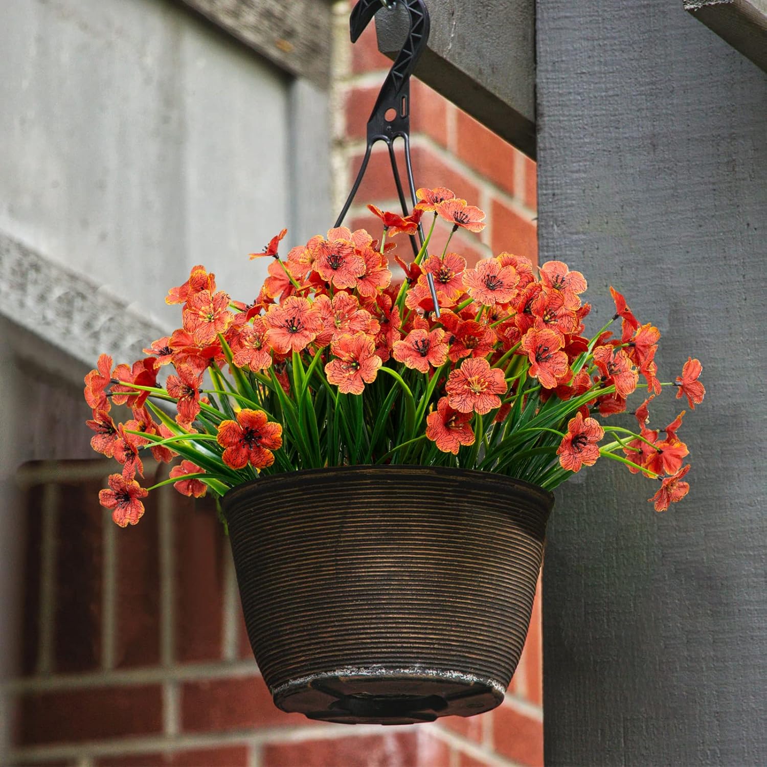 21 Bundles Artificial Outdoor Uv Resistant Flowers No Fade Fake Outside Flowers Plastic Greenery Faux Shrubs Garden Porch Window Box Home Decoration (Orange)
