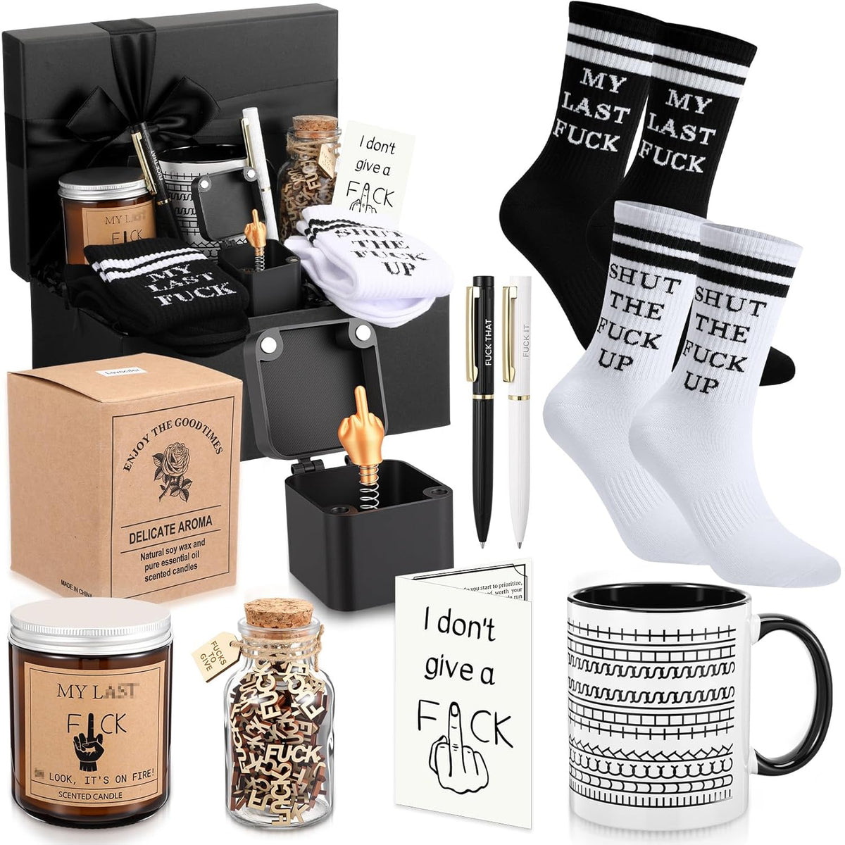 My Last F, Funny Office Christmas Gifts Set For Boss Coworker Friend, Mothers Day Gifts For Aunt, Mom, Sister, Cool Birthday Present For Him, With Jar Relaxation Candle Coffee Cup For Women Men