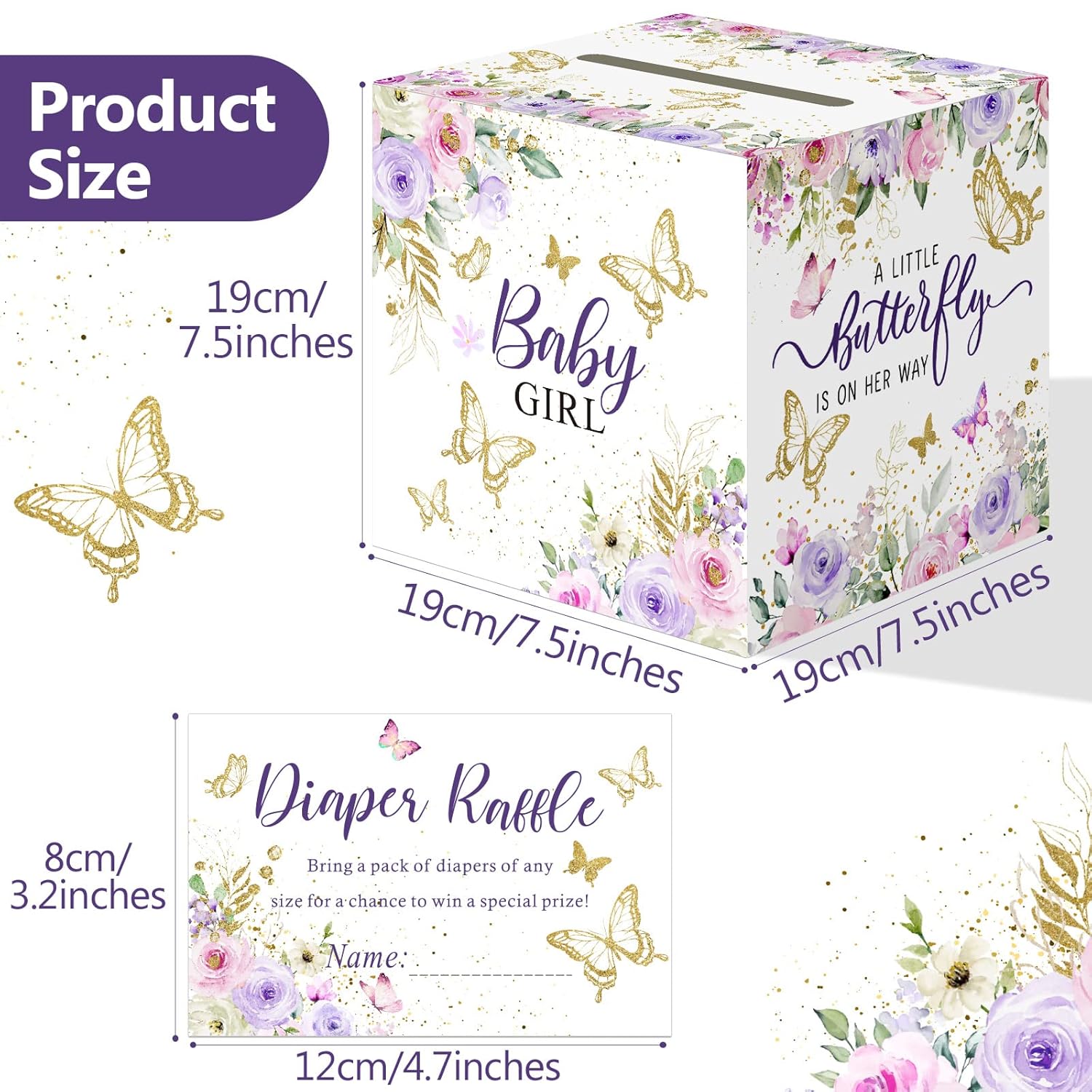 51 Pcs Butterfly Diaper Raffle Tickets With Diaper Raffle Card Box For Baby Shower Games A Little Butterfly Is On Her Way Boys Girls Gender Reveal Party Invitation Insert Card Game