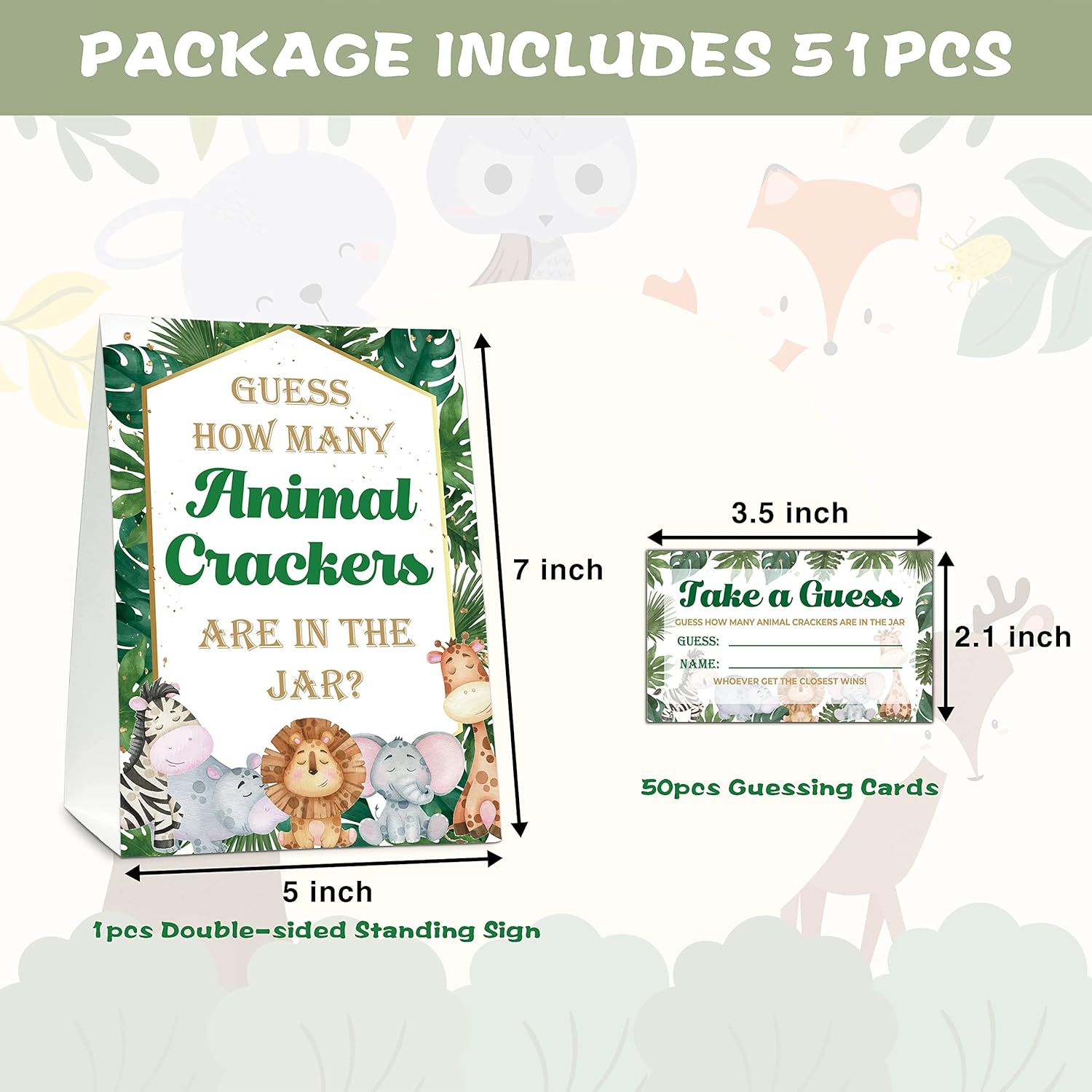 Find How Many Animal Crackers Guessing Game, Safari Jungle Animal Baby Shower Game Cards, Woodland Animals Baby Shower Favors Supplies Decorations, 50 Cards And Matching Standing Sign-A01