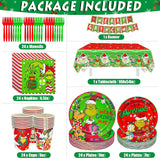 122Pcs Christmas Party Decorations Merry Christmas Party Supplies Tableware Set With Banner Plates Napkins Cups Tablecloth Forks Serve 24