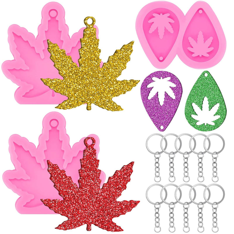 3 Pieces Maple Leaf Silicone Molds Pot Leaves Shaped Keychain Molds Hollow Lea