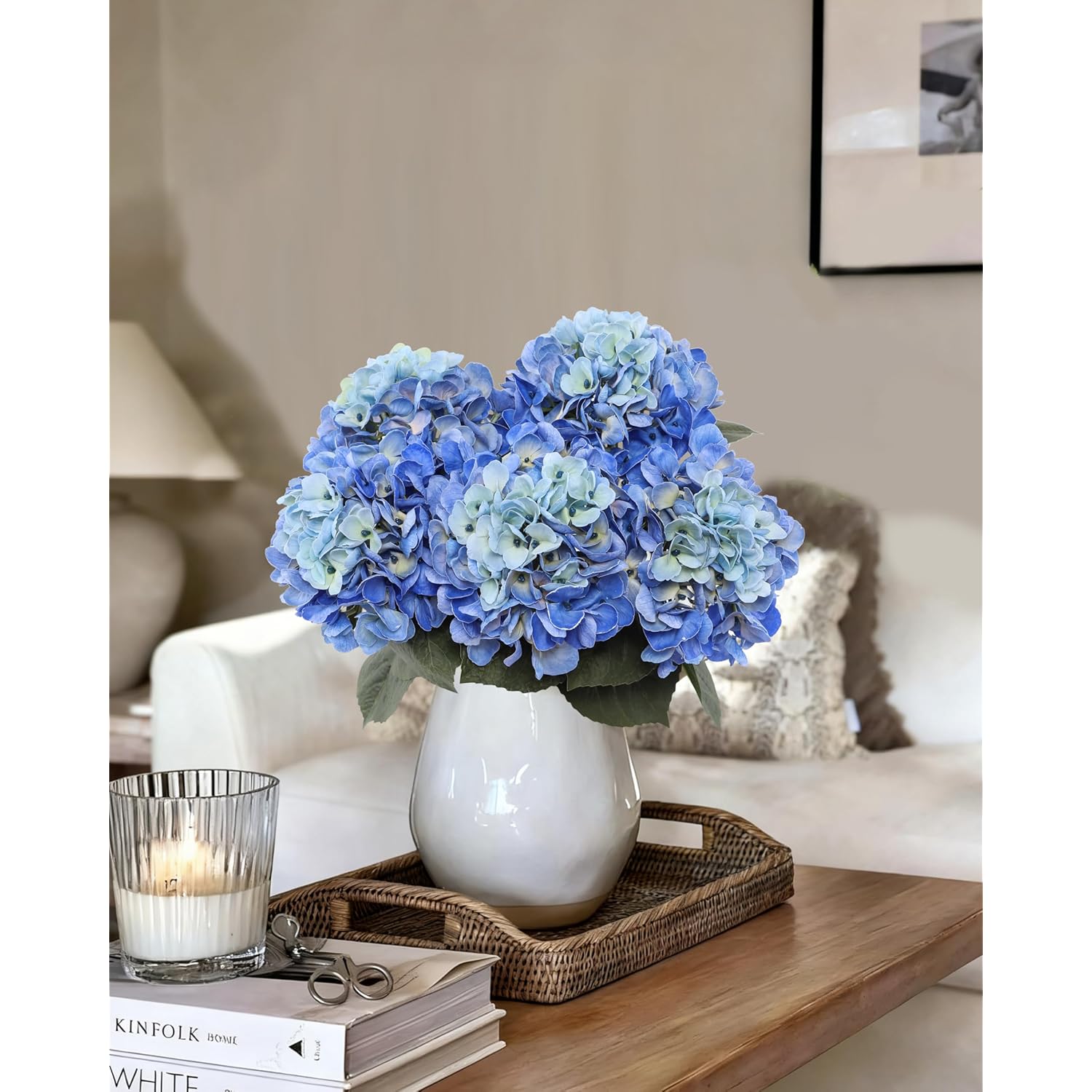 3Pcs Blue Hydrangea Artificial Flowers,Latex Real Touch Hydrangeas Faux Hydrangeas For Home Wedding Bouquets Centerpieces Party Living Room Decoration(Royal Blue)