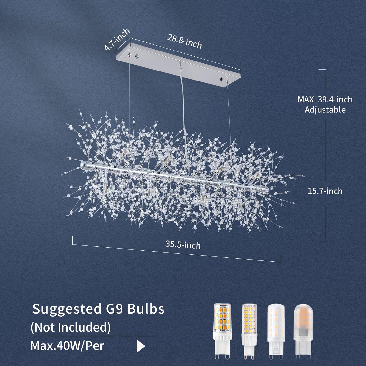 Modern Crystal Chandeliers Firework, 12-Light Dining Room Lighting Fixtures Hanging, Chrome Sputnik Firework Ceiling Light Fixture For Dining Room Living Room Kitchen Island (L 35.5")