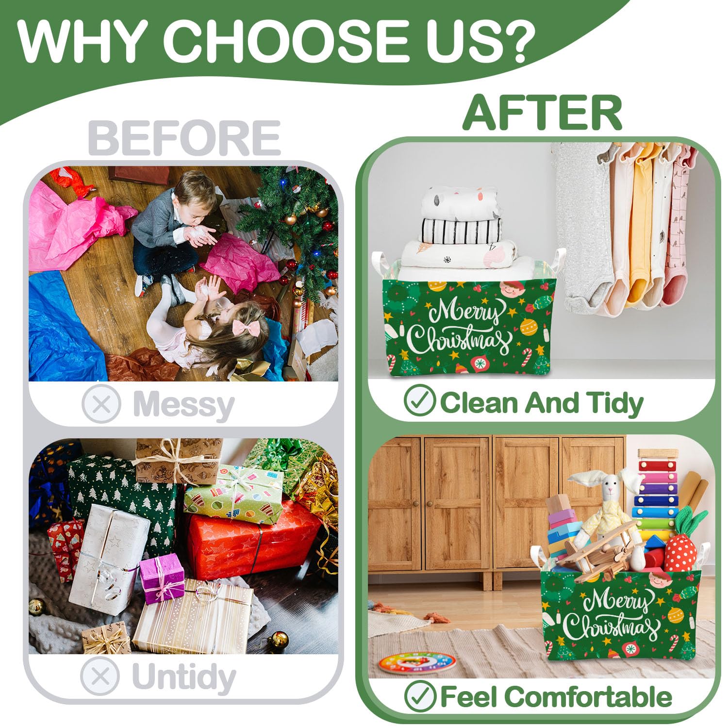1 Pcs Merry Christmas Storage Basket, Santa Claus Storage Bins, Green Themed Foldable Storage Boxes, Christmas Boxes For Nursery Toy And Costume, Xmas Party Decoration Gifts
