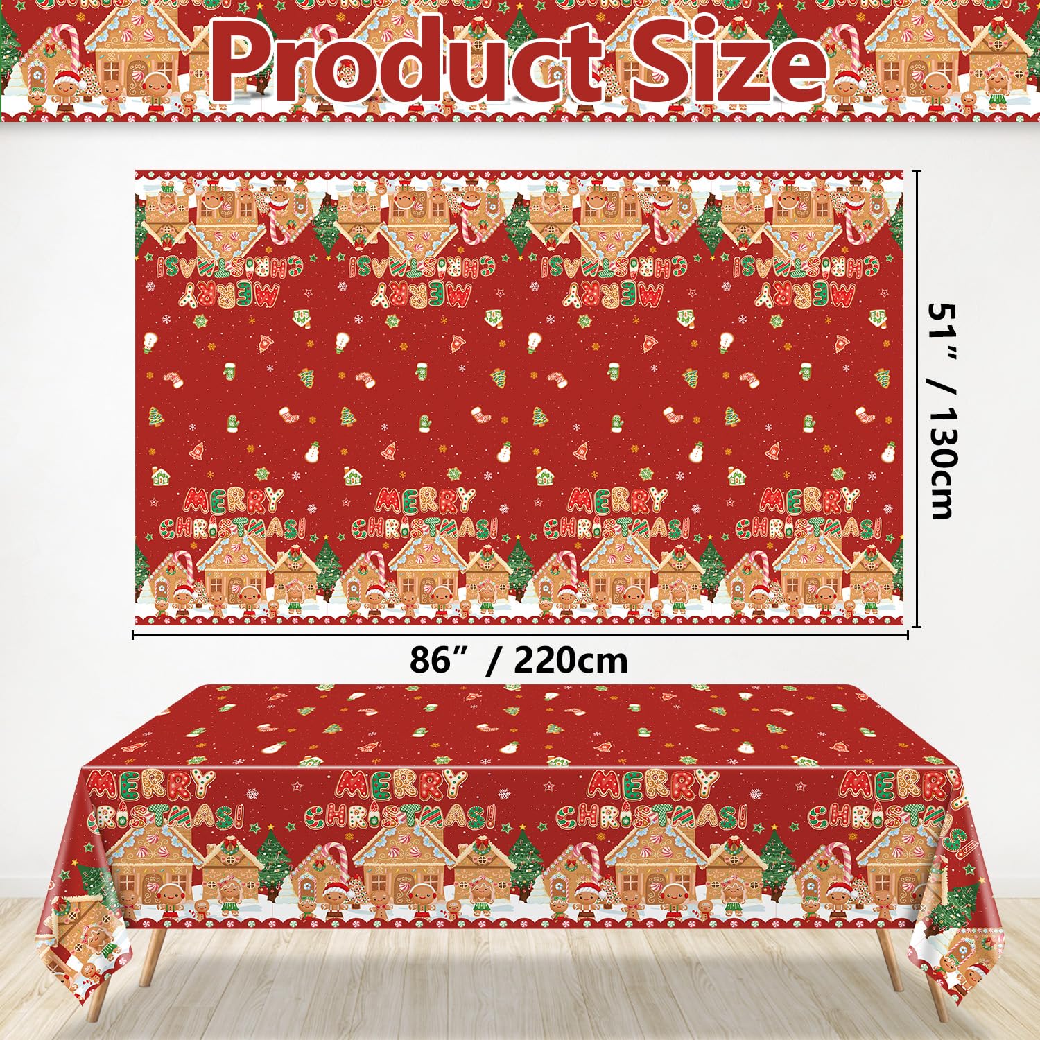 4 Pcs Christmas Tablecloth Party Decorations - Merry Christmas Santa Plastic Table Cover, Gingerbread Snowflakes Rectangular Tablecloth For Xmas Holiday Winter Party Supplies, 51 X 86.6 Inch