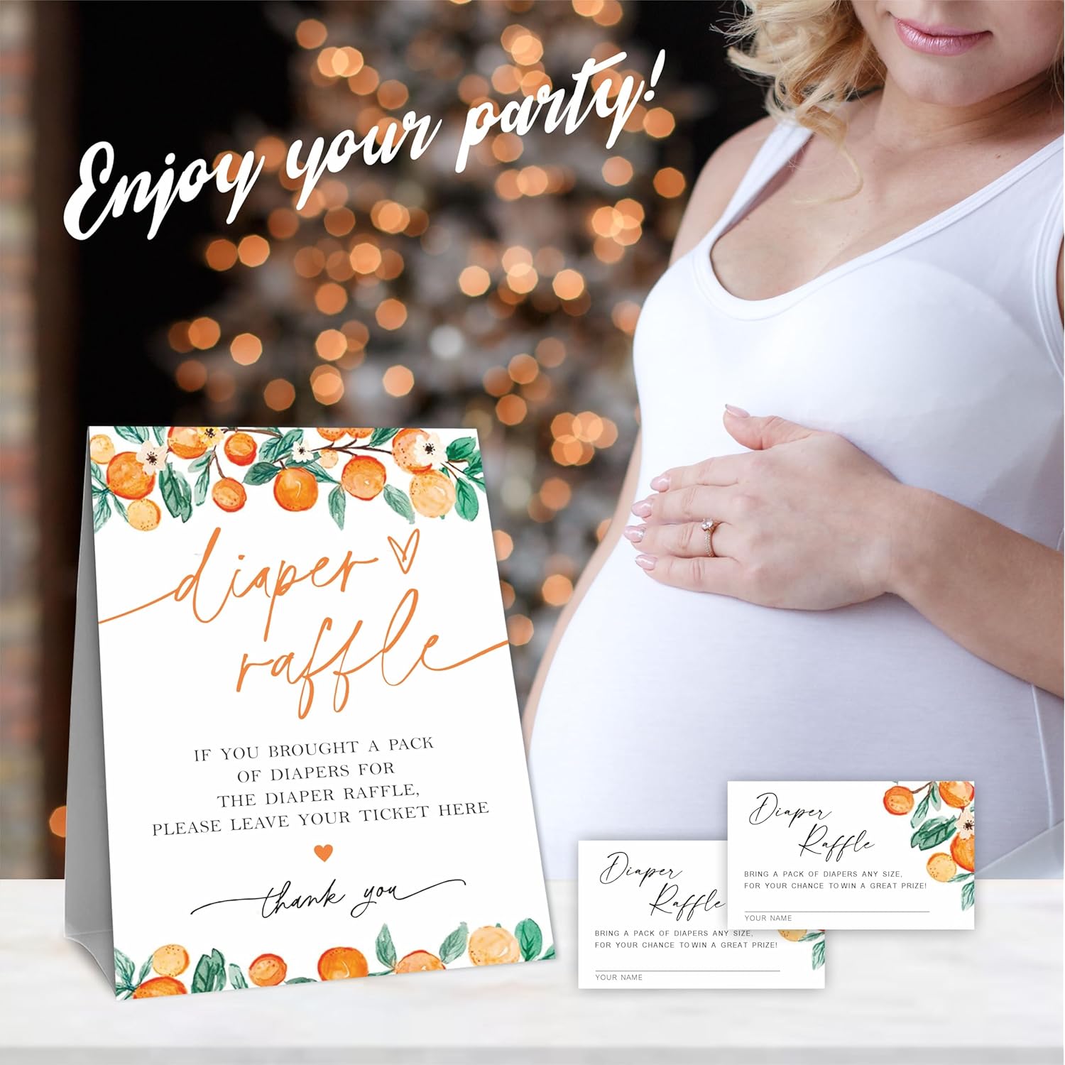 Diaper Raffle Game Kit For Baby Shower, 50 Cutie Orange Diaper Raffle Tickets & 1 Standing Sign, Gender Reveal, Baby Shower Decorations, Party Favor & Supplies - A01