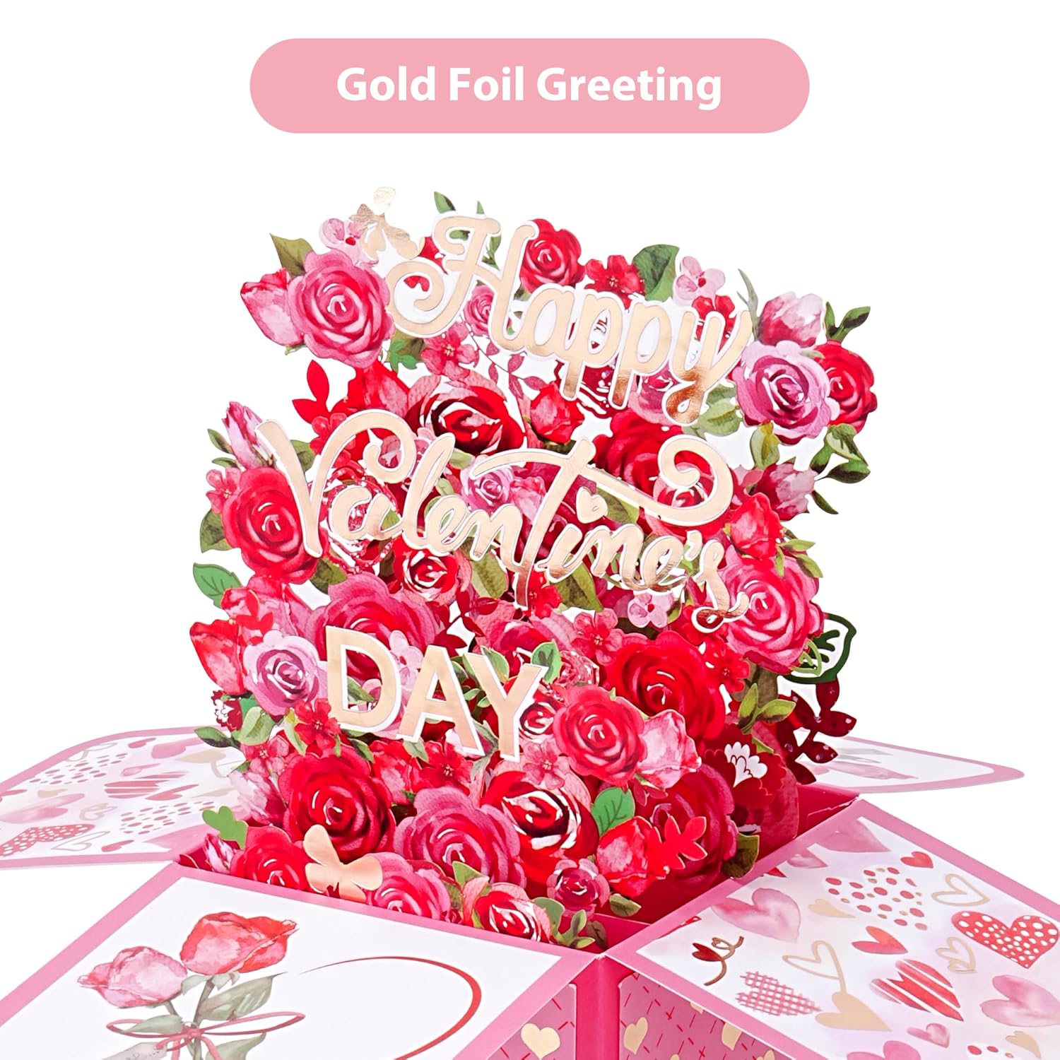Happy Valentine’S Day Pop Up Card, 3D Flower Bouquet Greeting Card With Envelope & Note, Romantic Valentine Gift For Wife, Girlfriend Or Mom