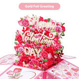 Happy Valentine’S Day Pop Up Card, 3D Flower Bouquet Greeting Card With Envelope & Note, Romantic Valentine Gift For Wife, Girlfriend Or Mom