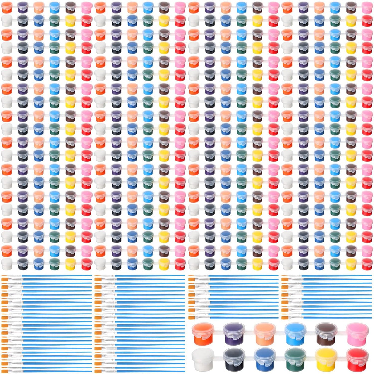 560 Pcs Mini Acrylic Paint Set 40 Set 12 Colors Washable Paint Strips Bulk 40 Flat Brushes 40 Pointed Brushes Valentines Party Gift For Art Birthday Party Favors Craft Supplies(3Ml)
