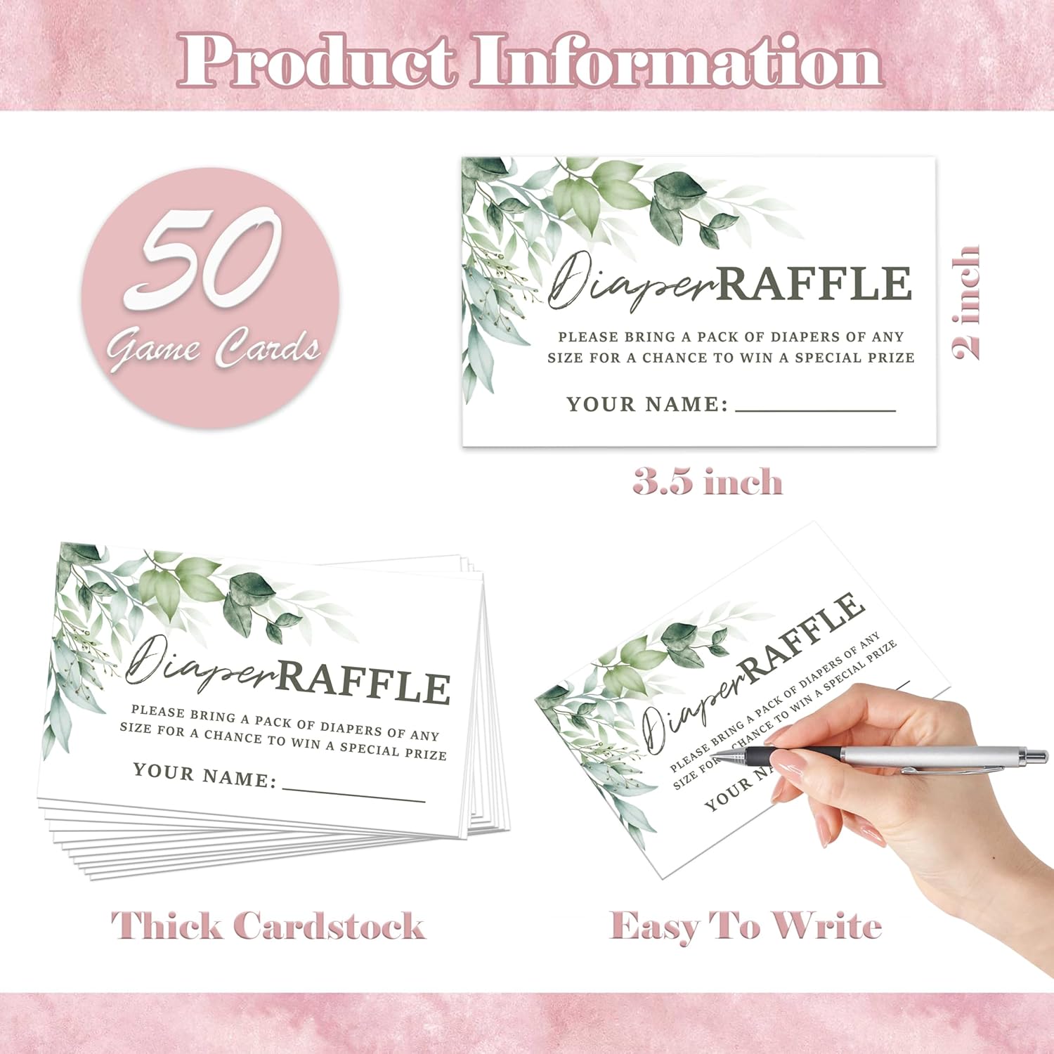 Greenery Baby Shower Diaper Raffle, Pack Of 1 Wooden Tabletop Sign With Stand And 50 Diaper Raffle Tickets, Green Baby Shower Game, Gender Reveal Party Decorations - Eh10