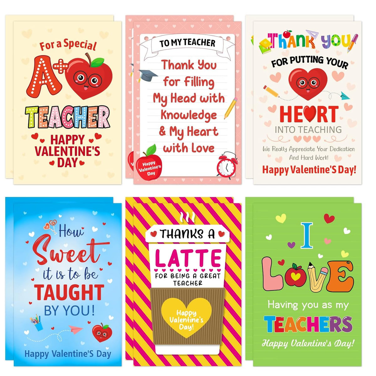 12Pcs Valentines Day Cards For Teachers Valentine’S Day Thank You Cards For Teacher Valentine Cards With Envelopes Happy Valentine’S Day Appreciation Greetin Card Gifts For Teacher