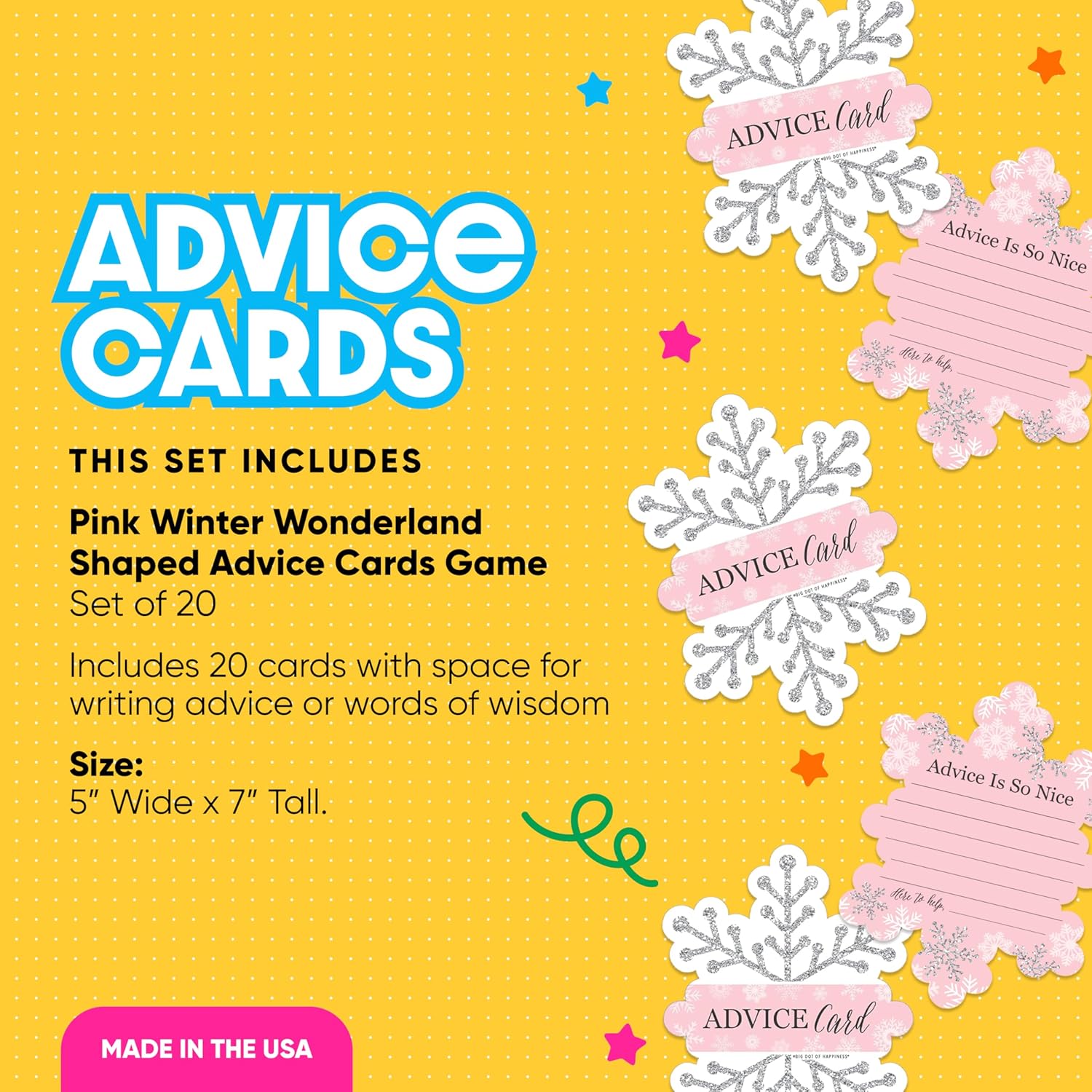 Big Dot of Happiness Pink Winter Wonderland - Wish Card Holiday Snowflake Birthday Party and Baby Shower Activities - Shaped Advice Cards Game - Set of 20
