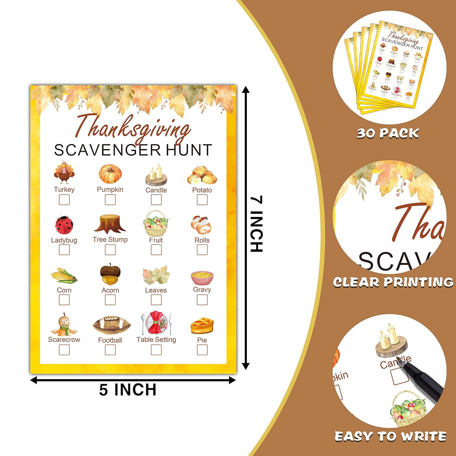 Thanksgiving Scavenger Treasure Hunt Game- Fall Pumpkin Party Games Cards, Autumn Activities For Adults, Thanksgiving Party Supplies Decorations(30 Pack)-02