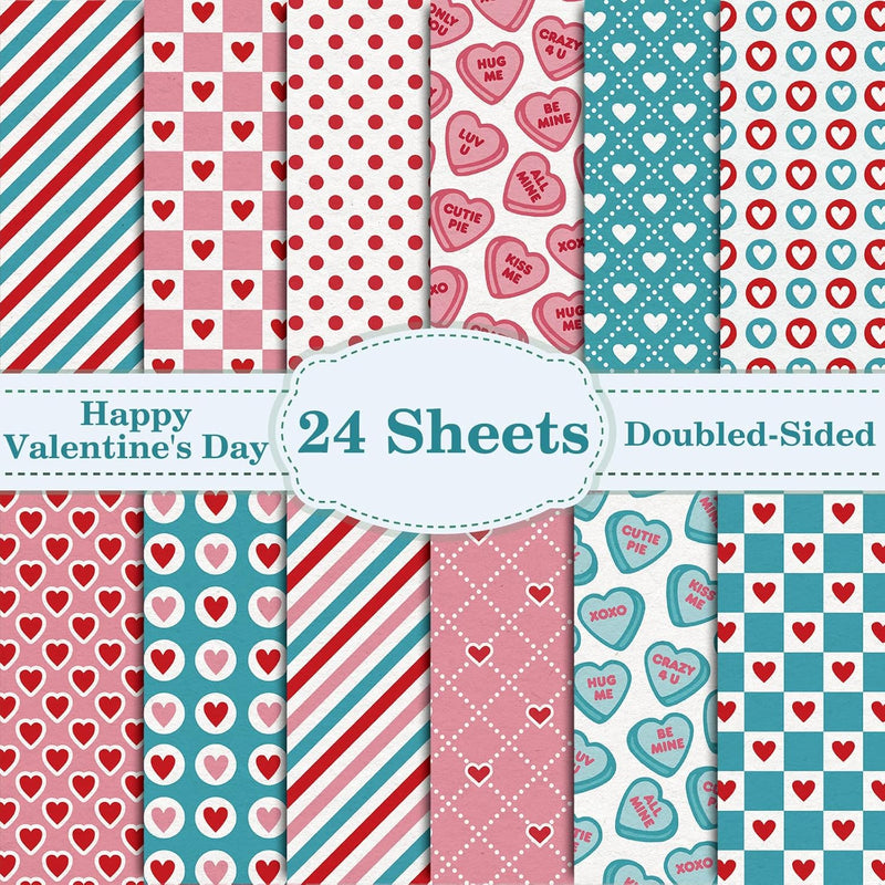 12 Designs Valentine Pattern Paper Pack 24 Sheet Heart Love Scrapbook Specialt