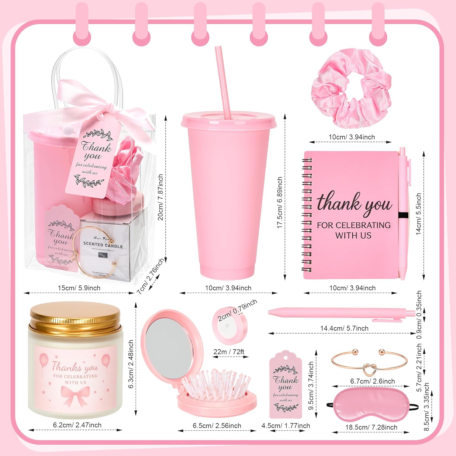 68Pcs Baby-Shower Prizes, 6 Sets Baby-Shower Favors Gifts For Game Winners Including Plastic Tumbler Notebook Scented Candles Pen Mirrors With Hair Brushes Bracelet Gift Bag For Wedding Bridal Favors