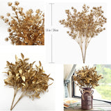 Artificial Gold Plants For Christmas, Golden Leaves Plastic Faux Gypsophila Fake Simulation Baby Breath Flowers For Home Indoor Outdoor Wedding Decoration Hall Table Planter Filler 4 Pack