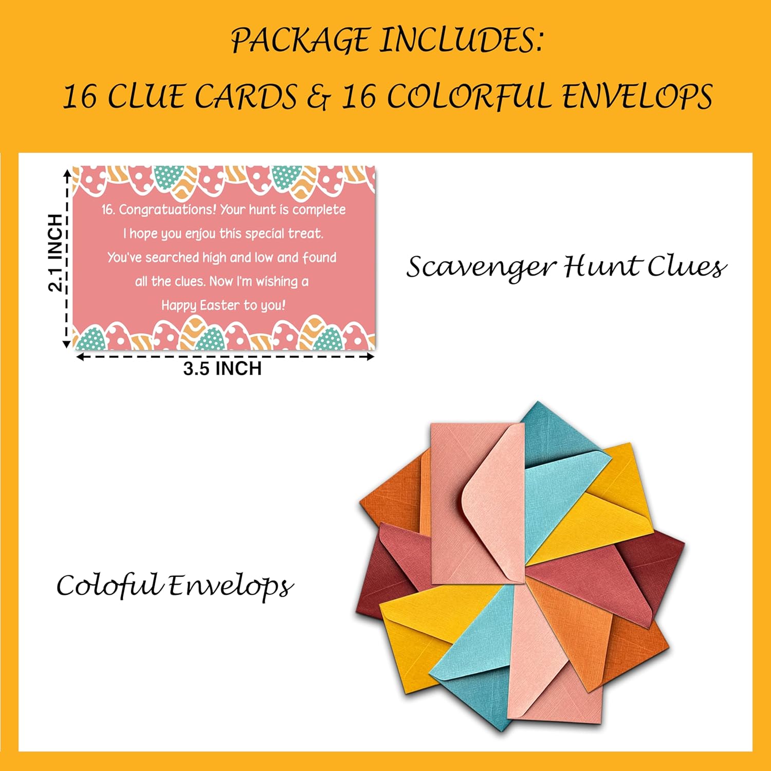 Easter Treasure Hunt Clues - Easter Party Scavenger Hunt Clues - Outdoor Indoor Easter Eggs Riddles - Easter Party Games For Adults - Spring Party Activities & Decorations (16 Pack)-01