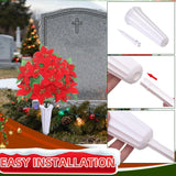Artificial Cemetery Flowers For Grave,2 Sets Christmas Artificial Cemetery Flowers With Vase For Grave Christmas Bouquet,Outdoor Grave Decorations (Red)