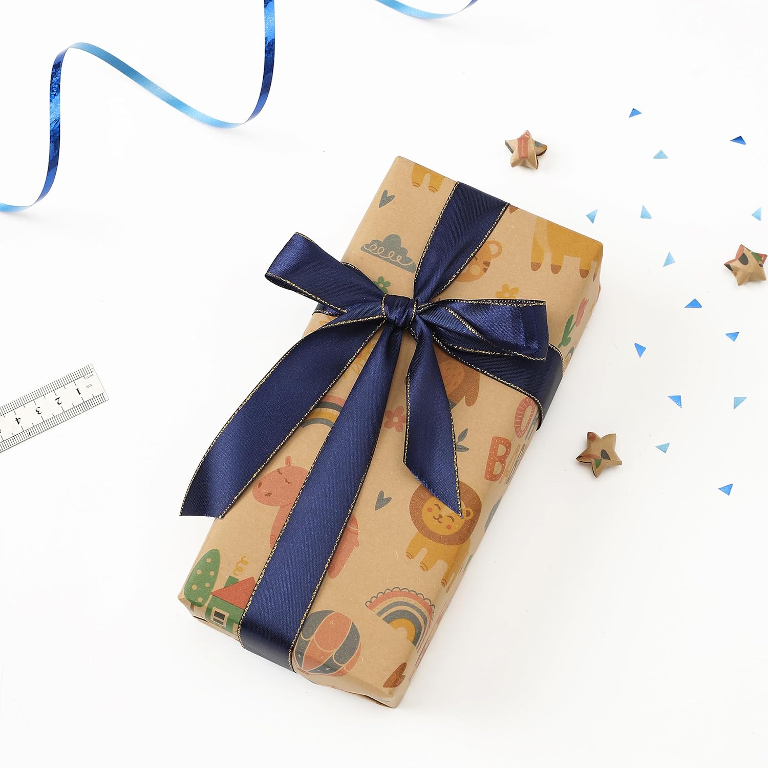 Brown Baby Wrapping Paper Roll-17 Inches X 32.8 Feet, Mini Roll, Animal Design Wrap Kraft Paper For Baby Boy Girl For Baby Shower, Kids' Birthday Party, Newborn, New Moms, Little One, 1St Baby, 1 Roll