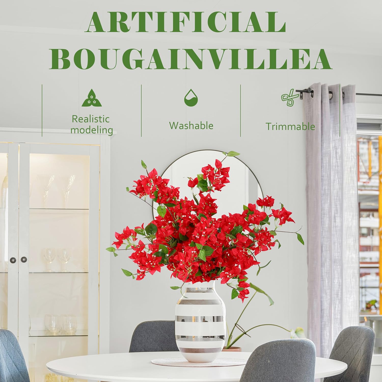 10Pcs Bougainvillea Artificial Flowers 30" Silk Fake Bougainvillea Branches Faux Flowers Vines For Home?Garden?Wedding?Party?Indoor And Outdoor?Floral Arrangement And Diy Decor?Red?