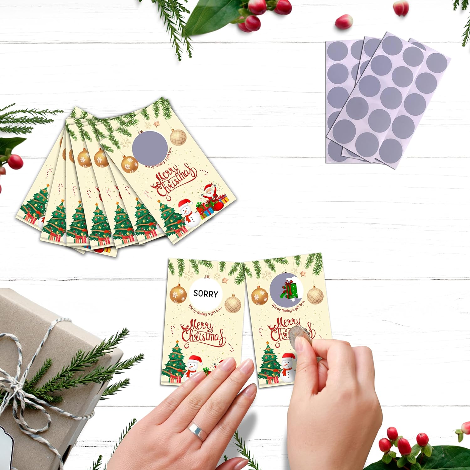 Christmas Games -50 Pack, Scratch Off Christmas Party Game, Santa Party Activity For Groups Family Adults Festive Raffle Tickets, Holiday Games Ideas Activities Supplies, A17