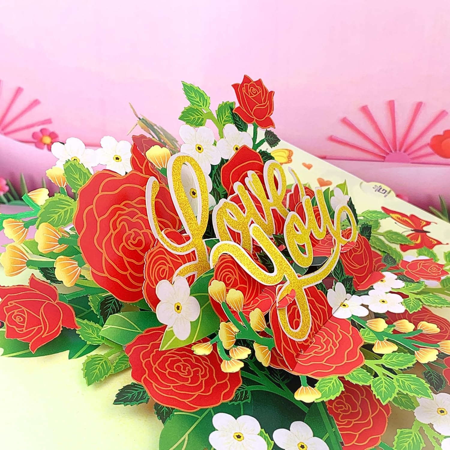 4Bo Valentines Pop Up Card, Roses Flower Pop Up Card For Mother, Mom, Grandma, 3D Birthday Card, Pop Up Anniversary Cards For Wife, Husband, Birthday Gift, I Love You Card
